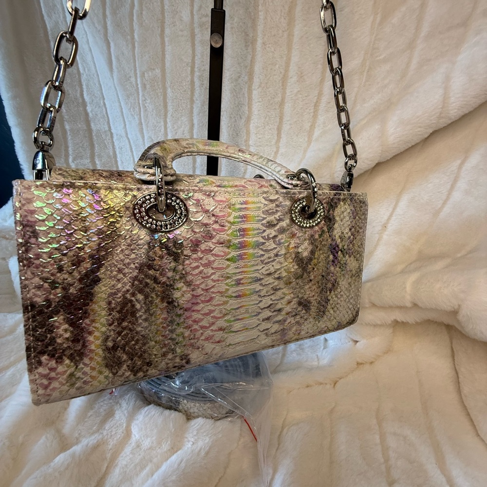 Elegant Multicolor Python Leather Handbag - image 5